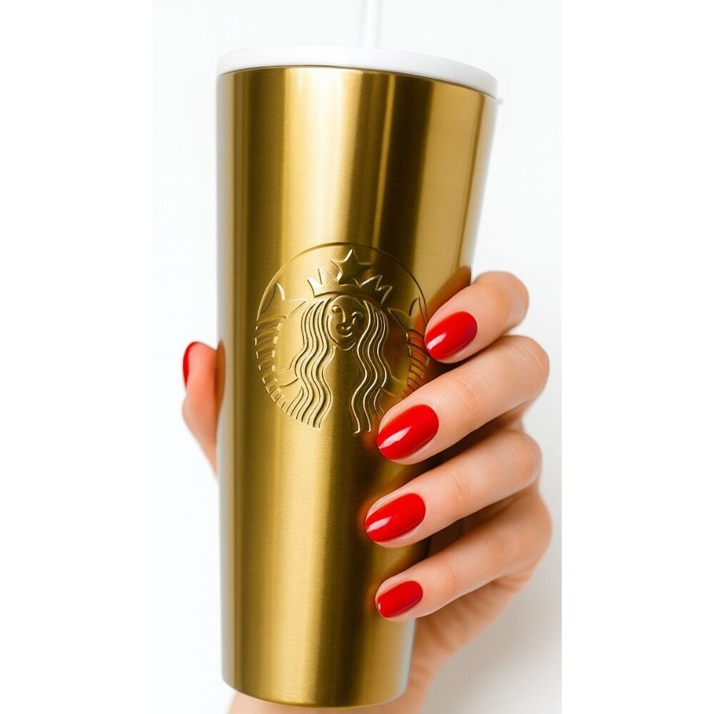 Starbucks 2019 Holiday Gold Glitter Gradient Cold Travel Tumbler Cup 24 oz Venti